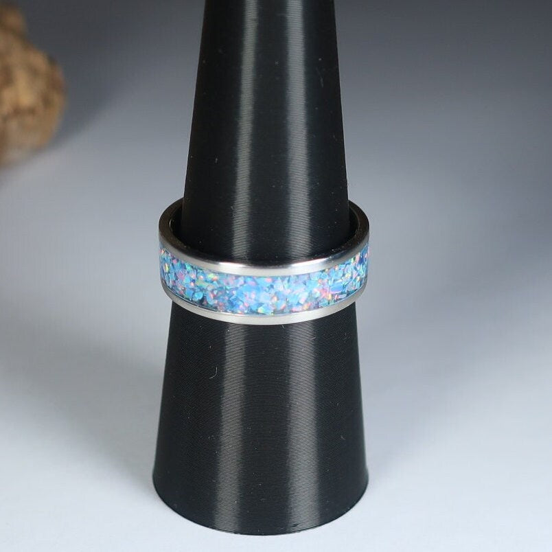 Stainless steel sales opal ring