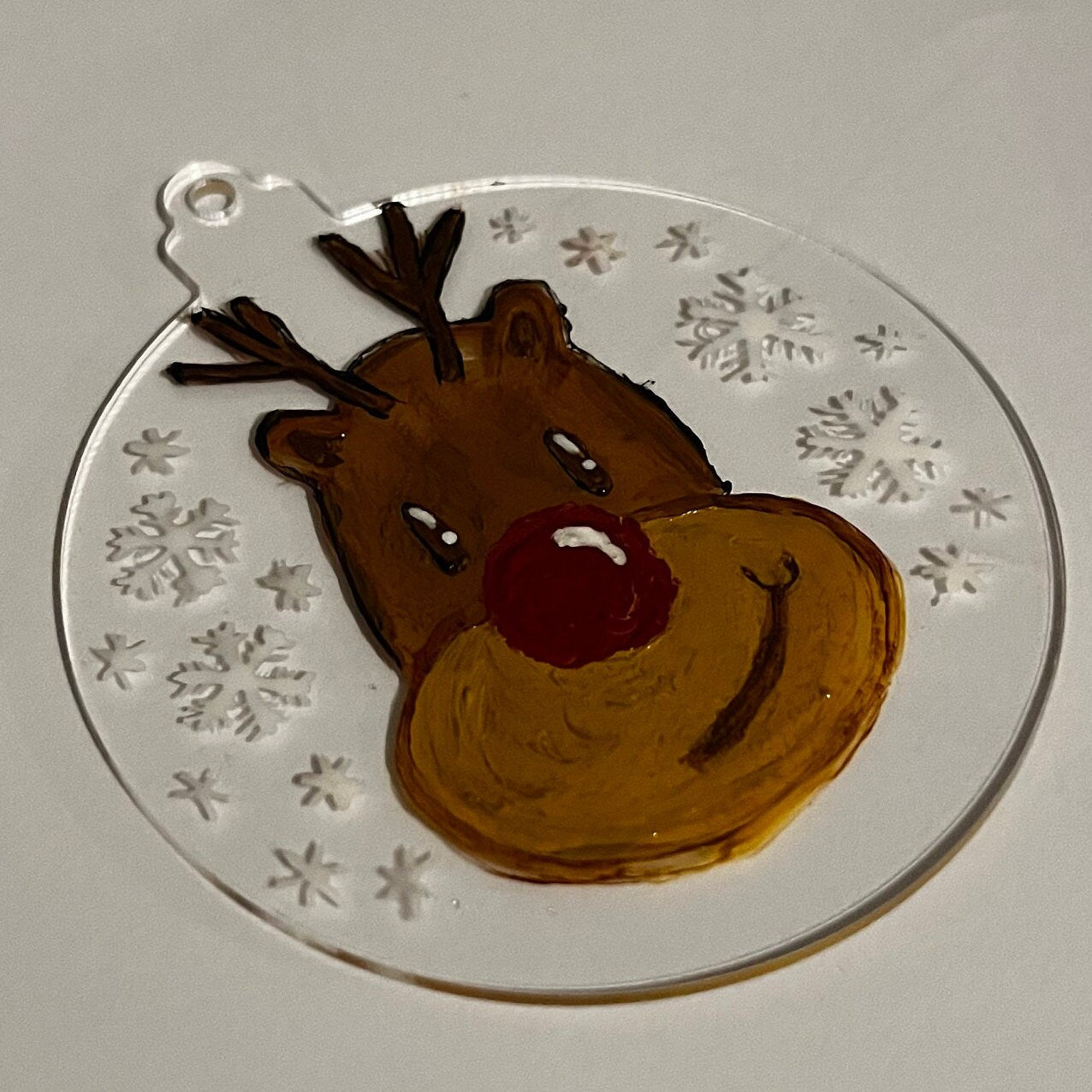 Hand Painted Rudolph Bauble, Painted Bauble, Rudolph Ornament, Christmas Tree Decorations, Unique Decorations, Christmas Gift, Acrylic
