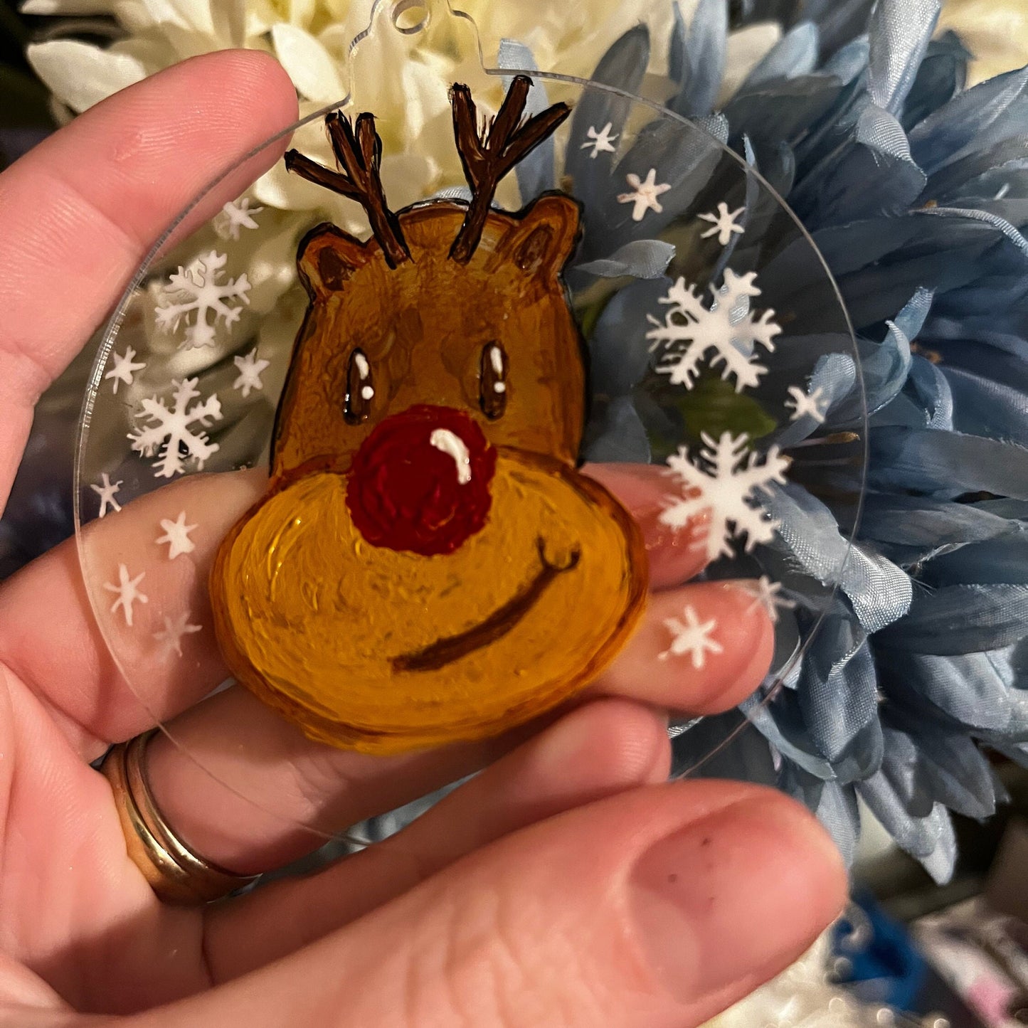 Hand Painted Rudolph Bauble, Painted Bauble, Rudolph Ornament, Christmas Tree Decorations, Unique Decorations, Christmas Gift, Acrylic