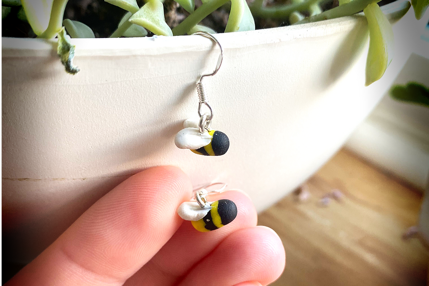 Handmade Earrings | Tiny Bees | Polymer Clay