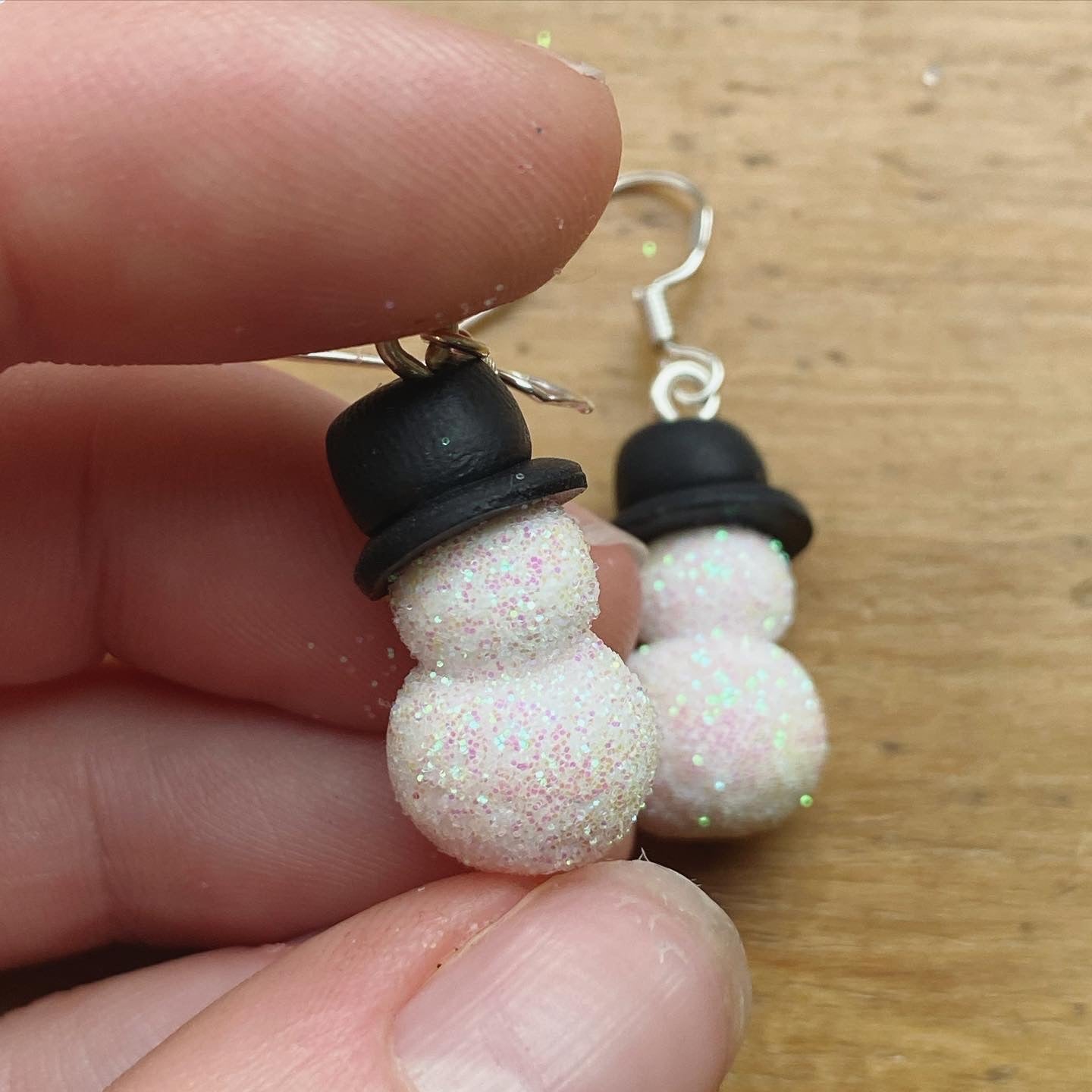 Handmade Earrings | Glittered Snowman Christmas | Polymer Clay
