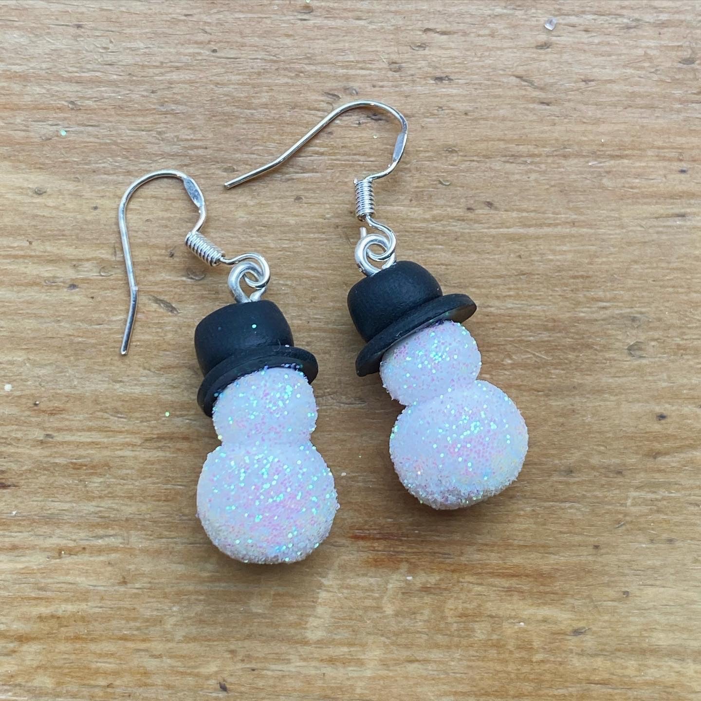 Handmade Earrings | Glittered Snowman Christmas | Polymer Clay