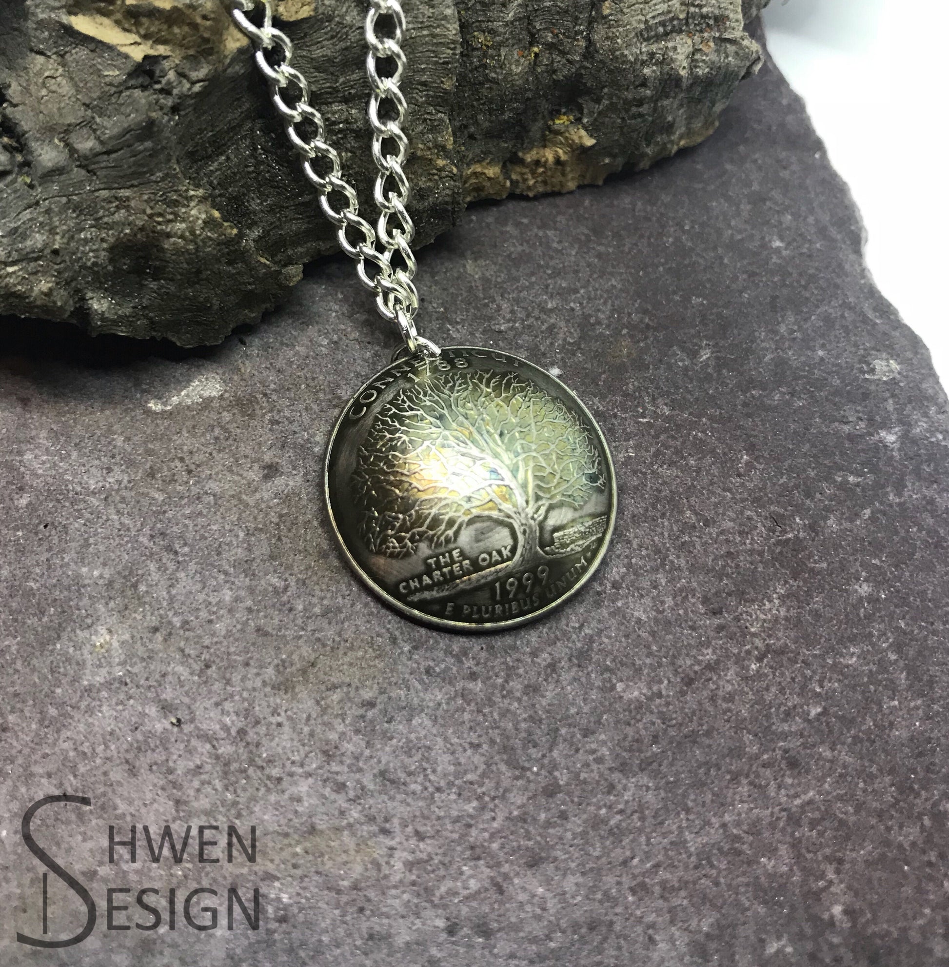 State Quarter Dome Necklace- Made to Order - Choose your State - Shwen Design Uk